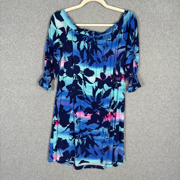 Tori Richard Honolulu Dress Small Ruffle Leonora Blue Haze Sunset Resort Cruise - Picture 7 of 11